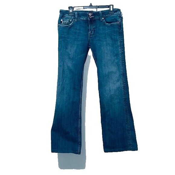 Miss Me Jeans Women's Sz 31 Blue Camo Denim Boot Cut Embellished Distressed Flap - Picture 3 of 16